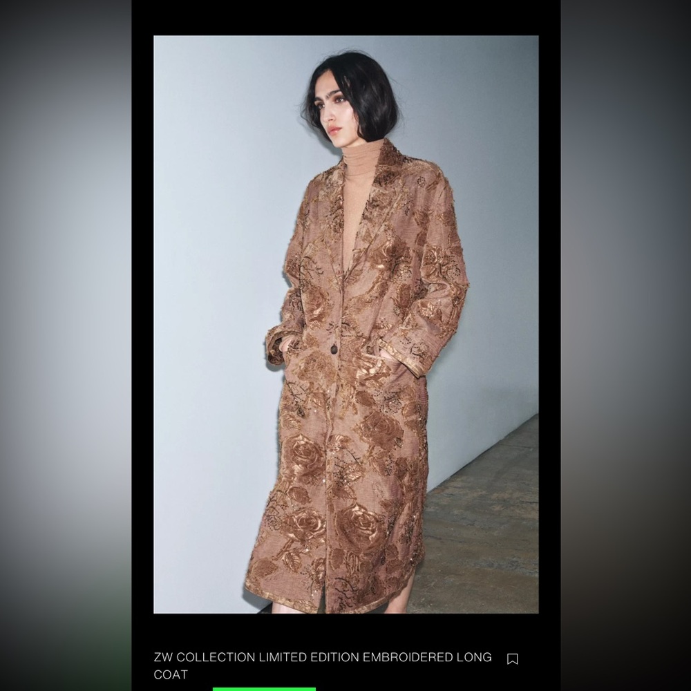 NWT!!  Zara ZW Collection Limited Edition Embroidered Coat Size S